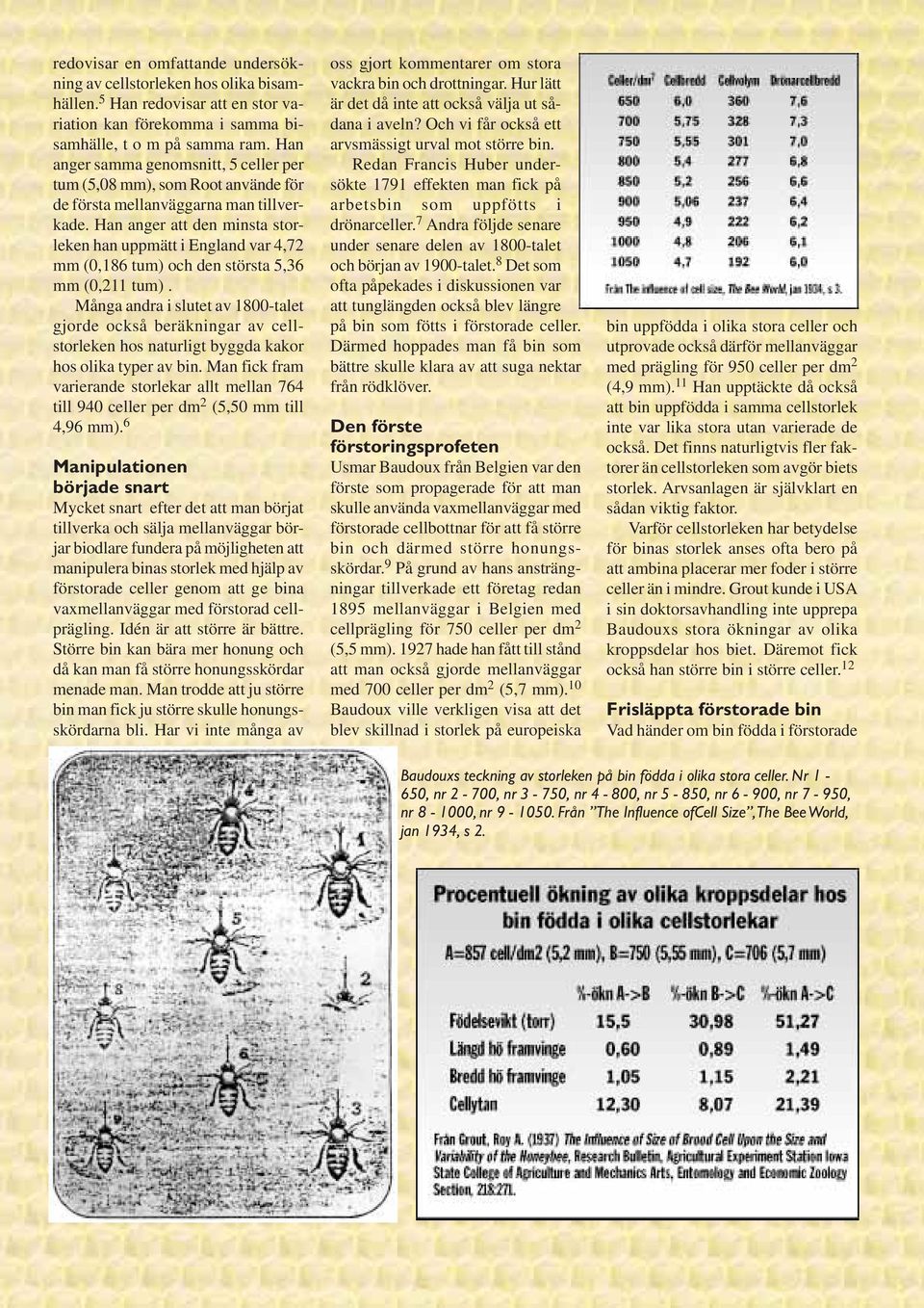 Han anger att den minsta storleken han uppmätt i England var 4,72 mm (0,186 tum) och den största 5,36 mm (0,211 tum).