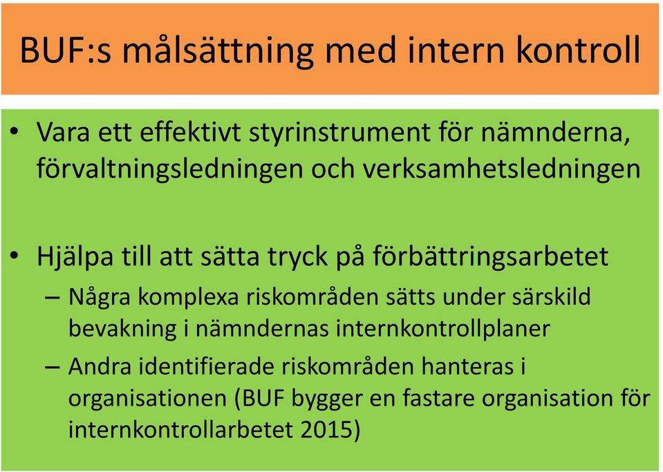 Några komplexa riskområden sätts under särskild bevakning i nämndernas internkontrollplaner Andra