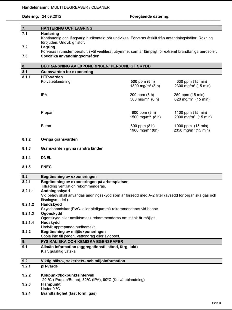 Gränsvärden för exponering 8.1.