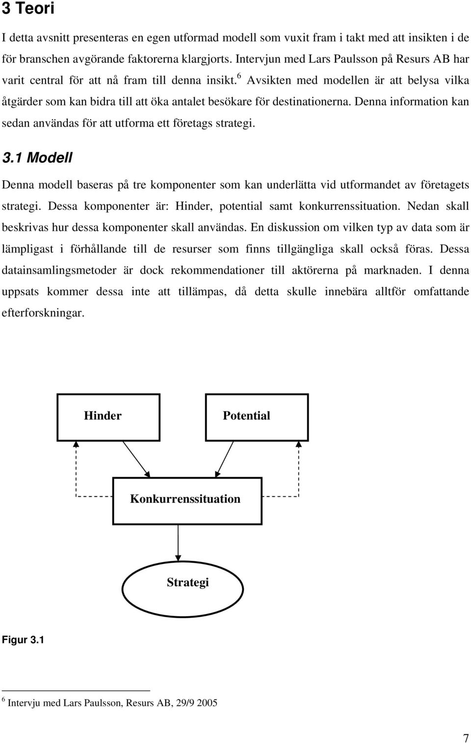 6 Avsikten med modellen är att belysa vilka åtgärder som kan bidra till att öka antalet besökare för destinationerna. Denna information kan sedan användas för att utforma ett företags strategi. 3.