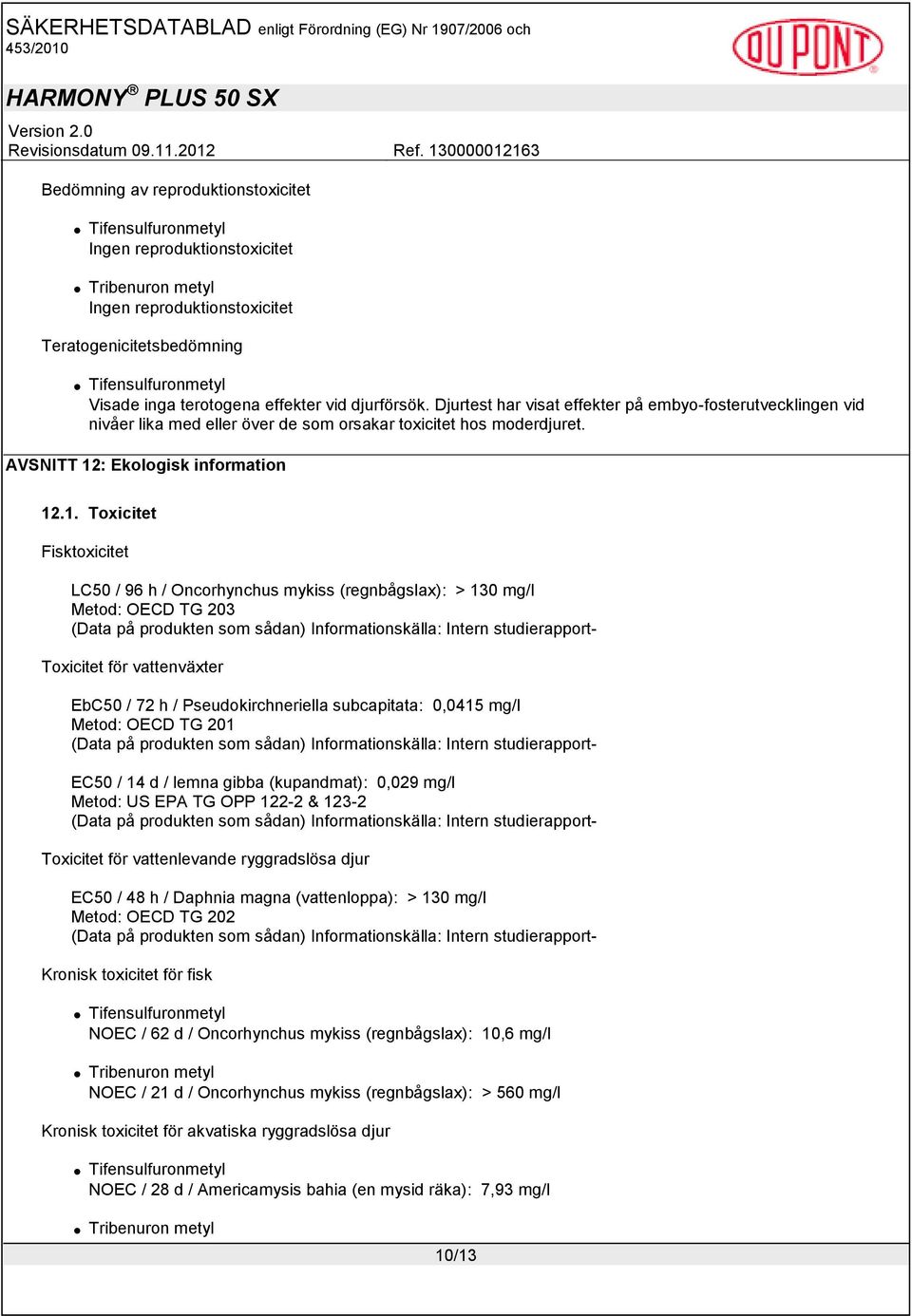 : Ekologisk information 12
