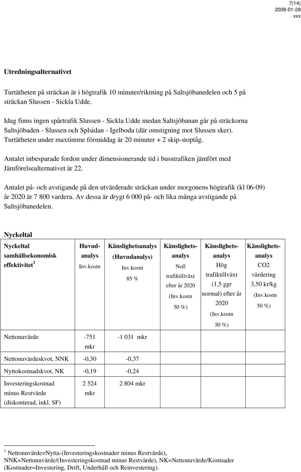 Turtätheten under maxtimme förmiddag är 20 minuter + 2 skip-stoptåg. Antalet inbesparade fordon under dimensionerande tid i busstrafiken jämfört med Jämförelsealternativet är 22.