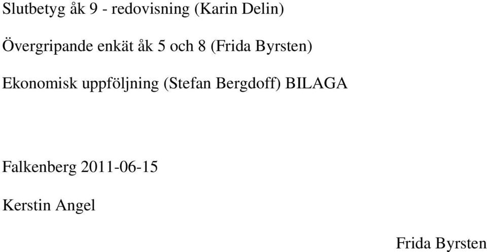 Ekonomisk uppföljning (Stefan Bergdoff) BILAGA