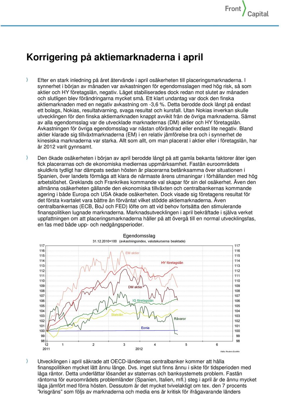 Läget stabiliserades dock redan mot slutet av månaden och slutligen blev förändringarna mycket små. Ett klart undantag var dock den finska aktiemarknaden med en negativ avkastning om -3,6 %.