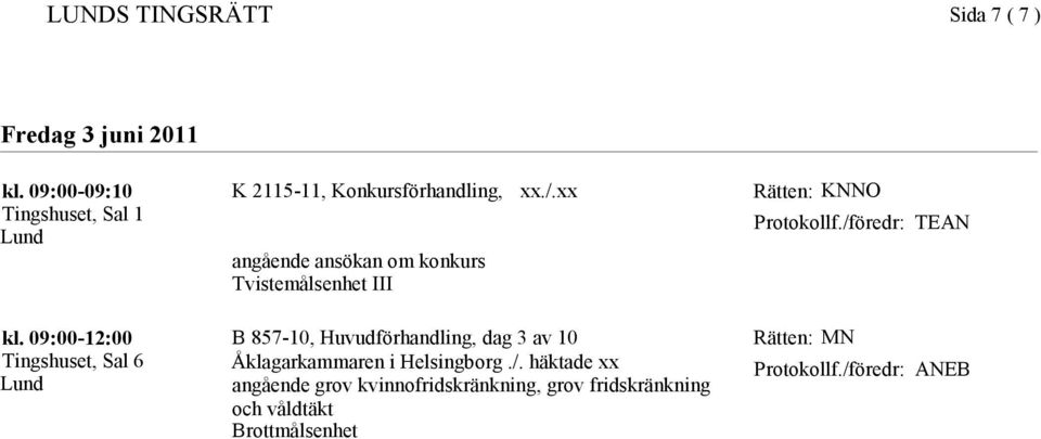 Huvudförhandling, dag 3 av 10 Åklagarkammaren i Helsingborg./.