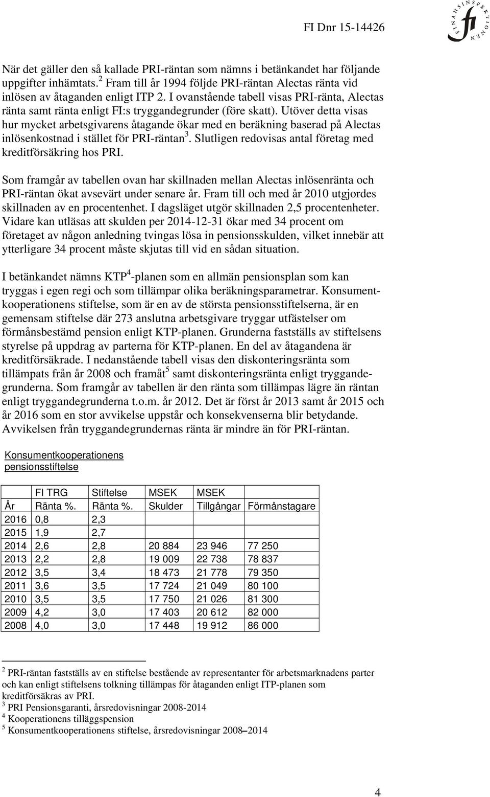 Utöver detta visas hur mycket arbetsgivarens åtagande ökar med en beräkning baserad på Alectas inlösenkostnad i stället för PRI-räntan 3.