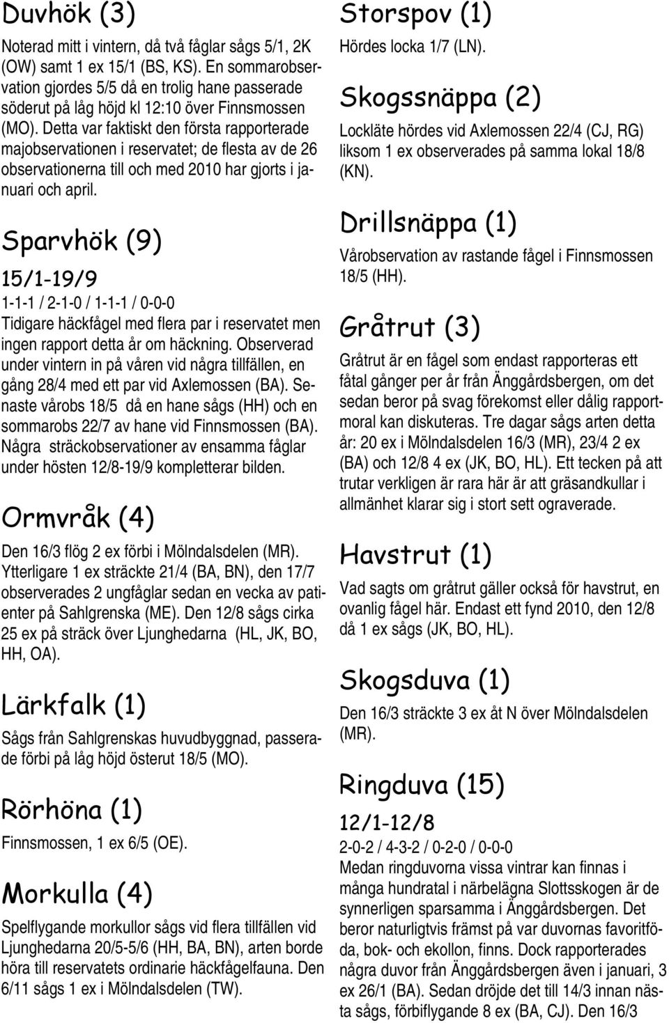 Detta var faktiskt den första rapporterade majobservationen i reservatet; de flesta av de 26 observationerna till och med 2010 har gjorts i januari och april.