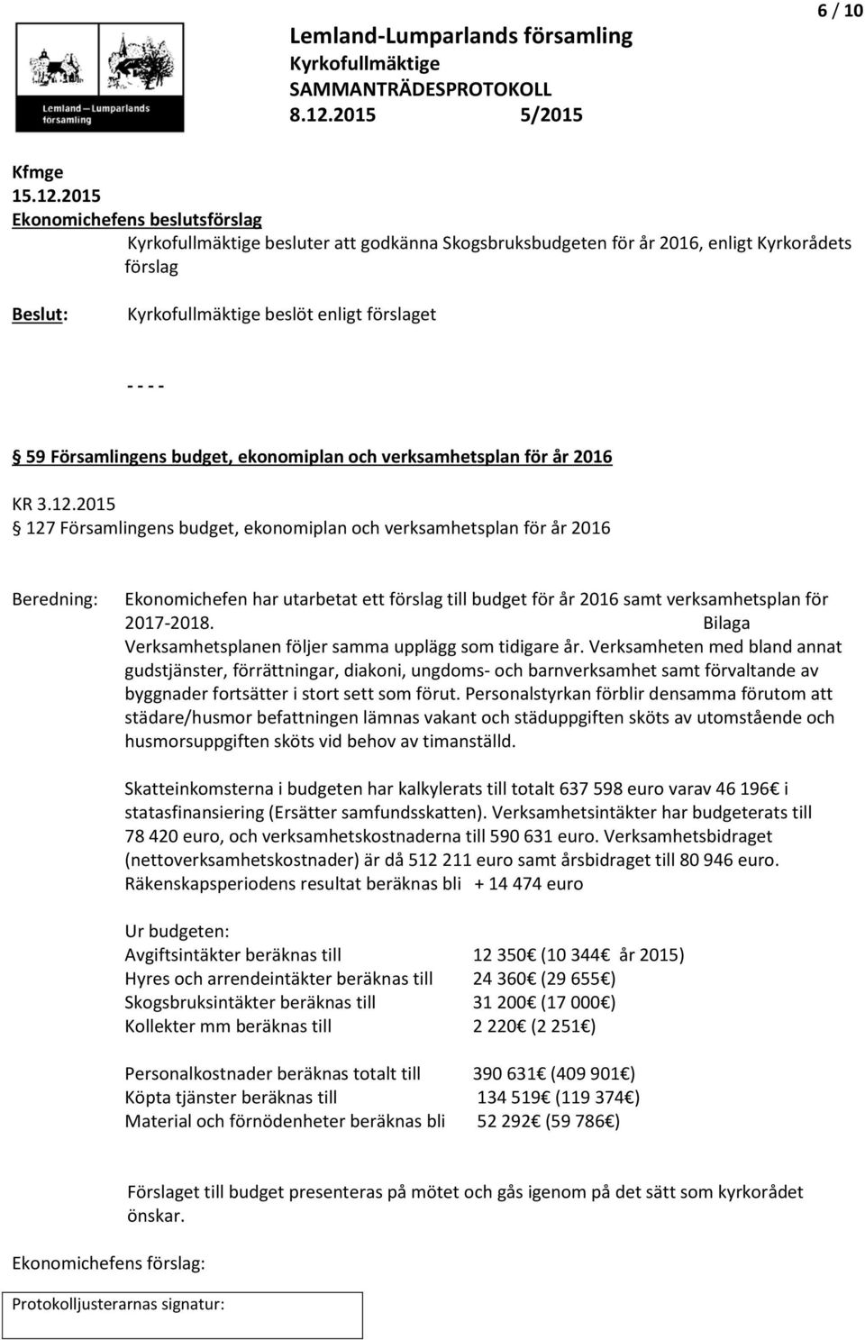 verksamhetsplan för år 2016 KR 3.12.