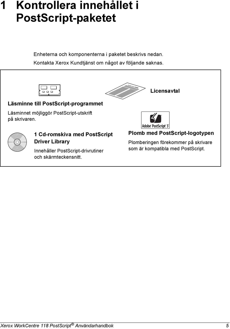 Läsminne till PostScript-programmet Läsminnet möjliggör PostScript-utskrift på skrivaren.