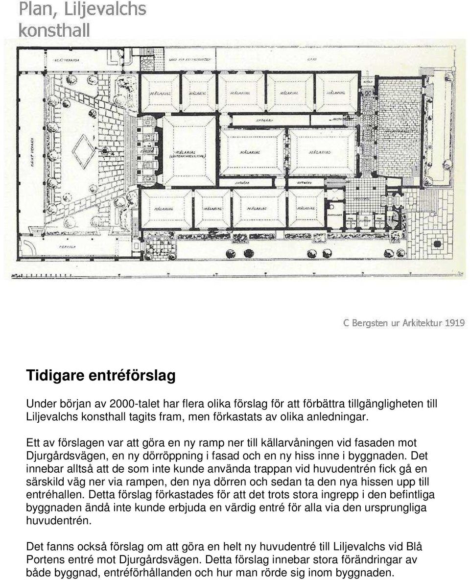 Det innebar alltså att de som inte kunde använda trappan vid huvudentrén fick gå en särskild väg ner via rampen, den nya dörren och sedan ta den nya hissen upp till entréhallen.