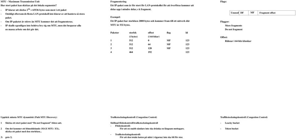 - Om IP-paketet är större än MTU kommer det att fragmenteras. - IP skulle egentligen inte behöva bry sig om MTU, men det besparar alla en massa arbete om det gör det.