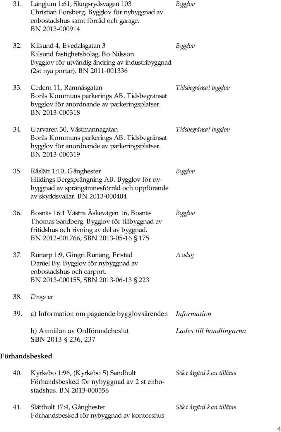 Cedern 11, Ramnåsgatan Tidsbegränsat bygglov Borås Kommuns parkerings AB. Tidsbegränsat bygglov för anordnande av parkeringsplatser. BN 2013-000318 34.