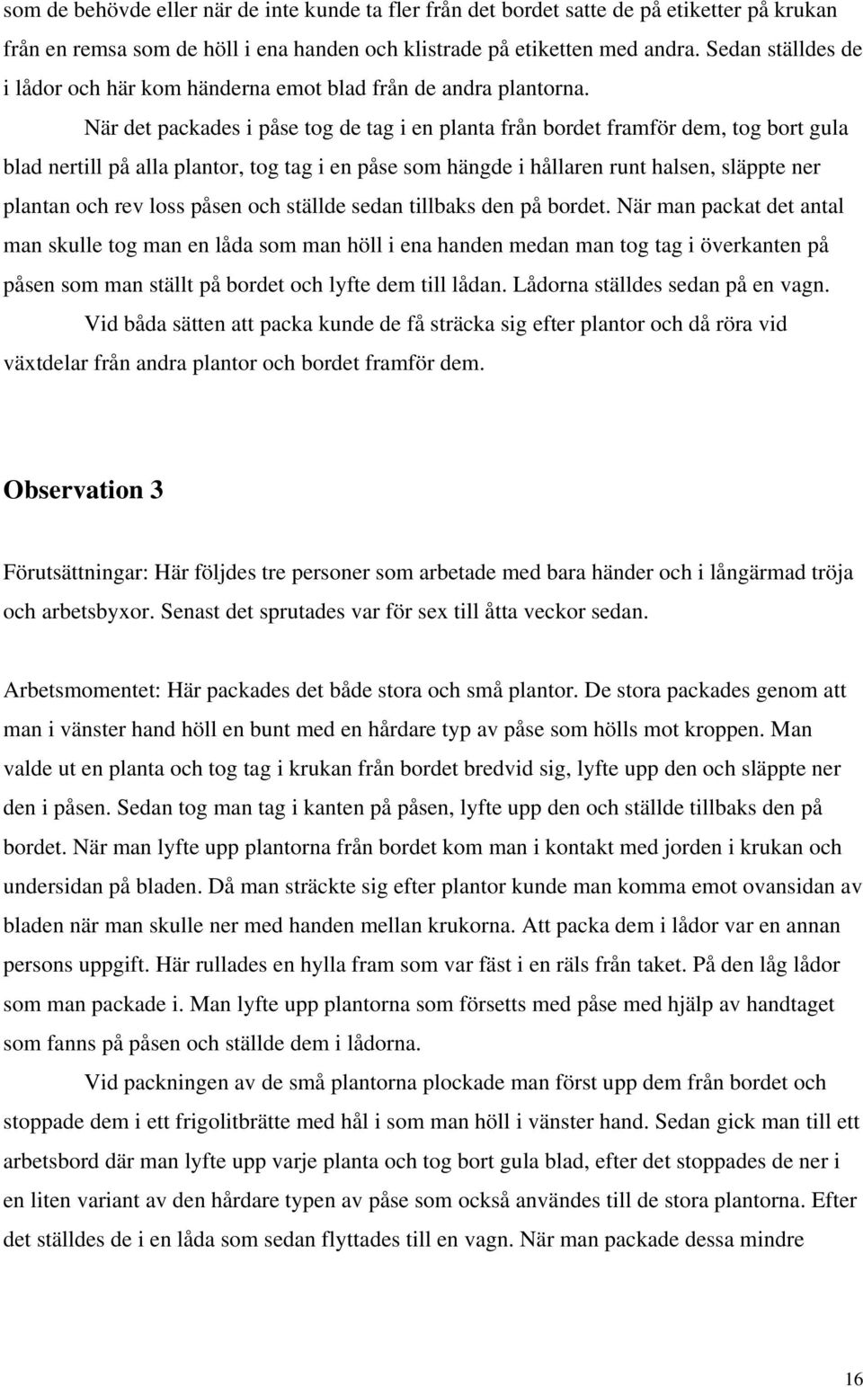 När det packades i påse tog de tag i en planta från bordet framför dem, tog bort gula blad nertill på alla plantor, tog tag i en påse som hängde i hållaren runt halsen, släppte ner plantan och rev