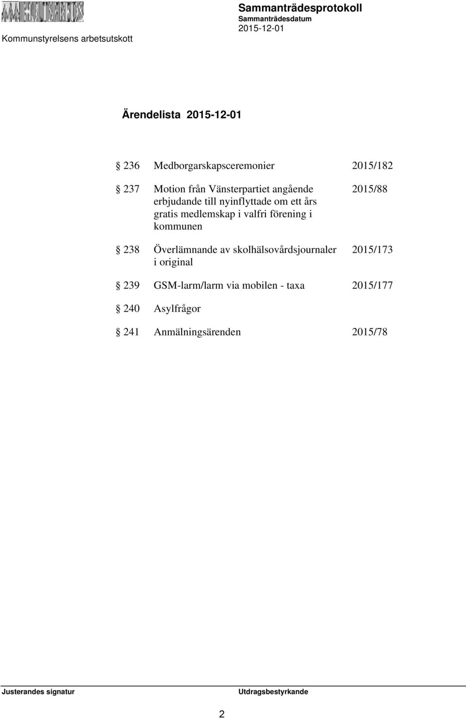 i kommunen 238 Överlämnande av skolhälsovårdsjournaler i original 2015/88 2015/173
