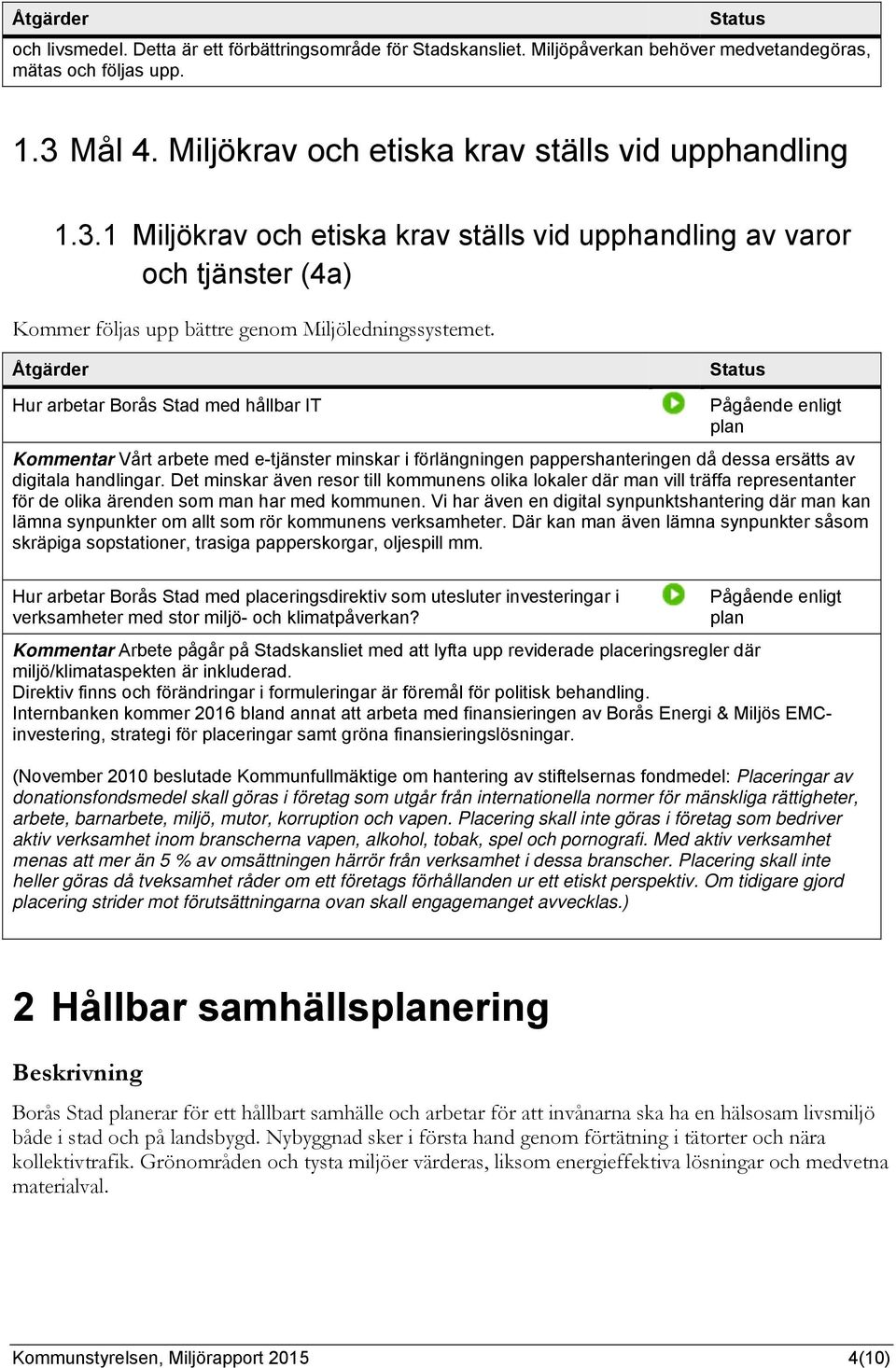 Hur arbetar Borås Stad med hållbar IT Kommentar Vårt arbete med e-tjänster minskar i förlängningen pappershanteringen då dessa ersätts av digitala handlingar.