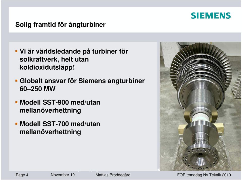 Globalt ansvar för Siemens ångturbiner 60 250 MW Modell SST-900