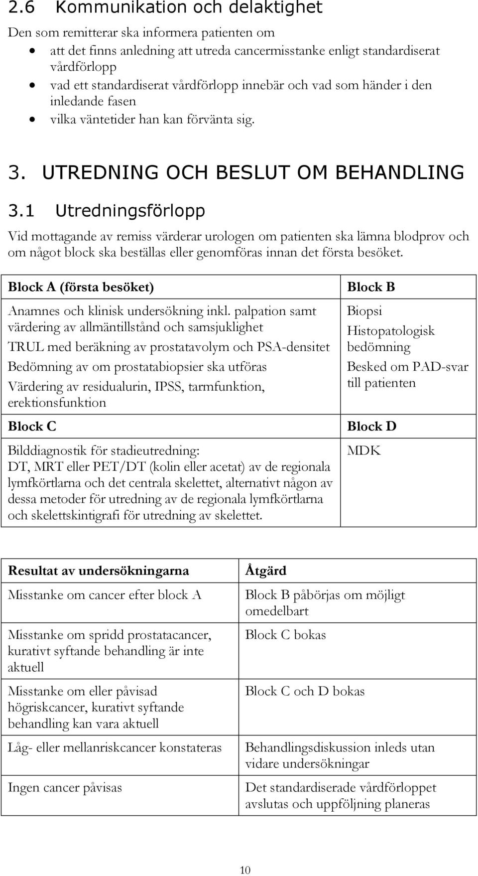 1 Utredningsförlopp Vid mottagande av remiss värderar urologen om patienten ska lämna blodprov och om något block ska beställas eller genomföras innan det första besöket.