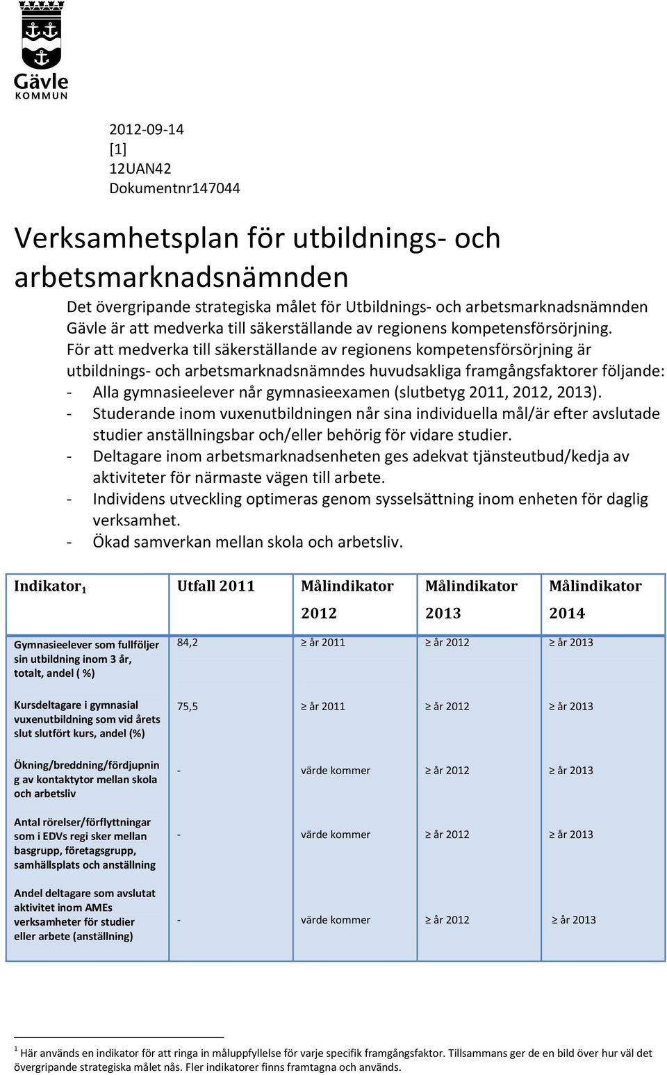 För att medverka till säkerställande av regionens kompetensförsörjning är utbildnings- och arbetsmarknadsnämndes huvudsakliga framgångsfaktorer följande: - Alla gymnasieelever når gymnasieexamen