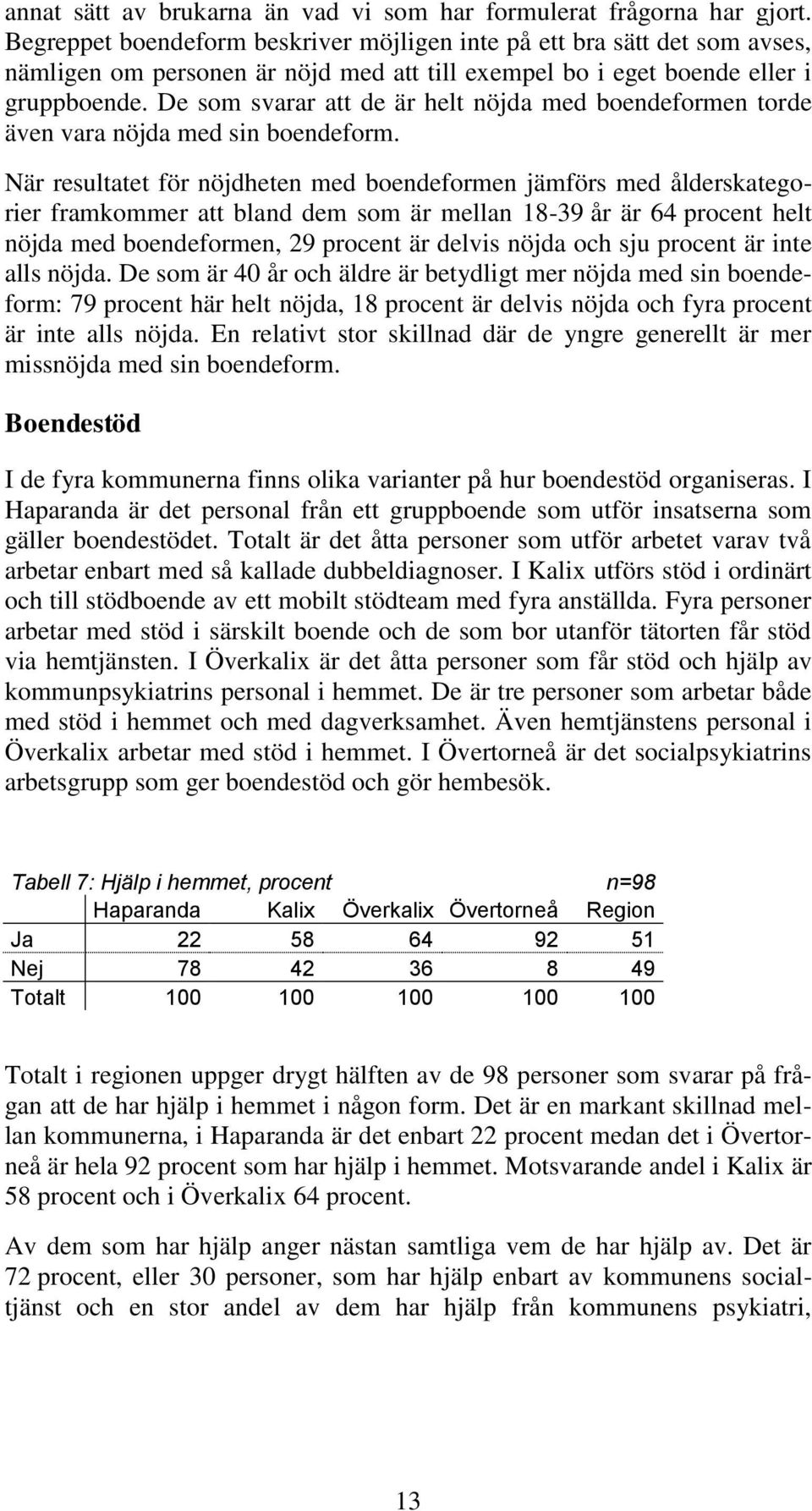 De som svarar att de är helt nöjda med boendeformen torde även vara nöjda med sin boendeform.