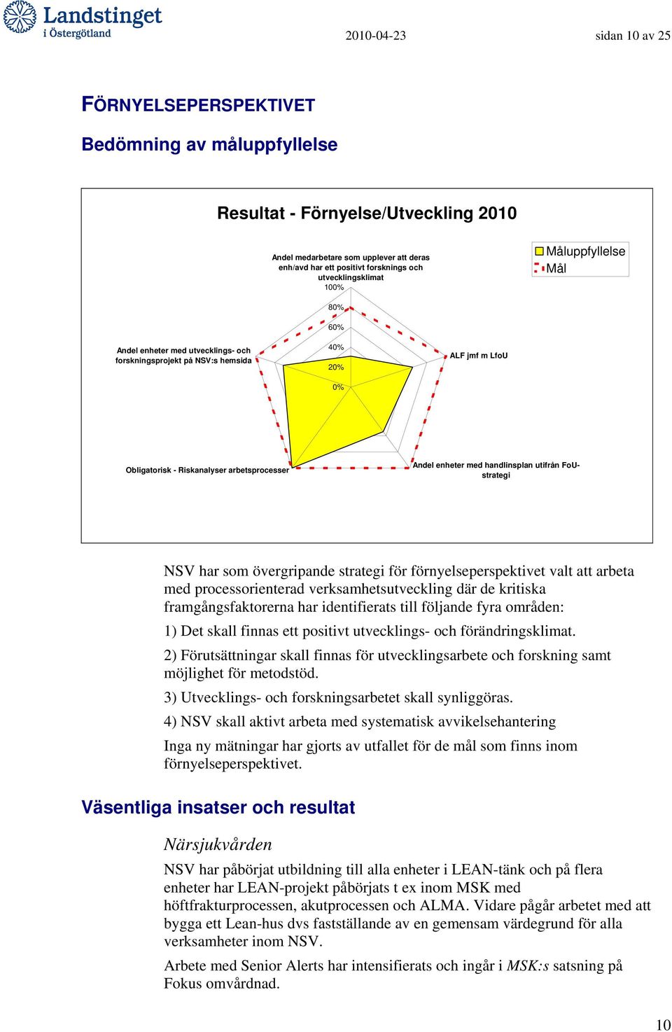 enheter med handlinsplan utifrån FoUstrategi NSV har som övergripande strategi för förnyelseperspektivet valt att arbeta med processorienterad verksamhetsutveckling där de kritiska