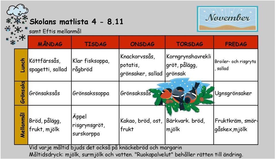 grönsaker, Korngrynshavrekli gröt, pålägg, grönsak Broiler- och risgryta, Grönsakssås Grönsakssoppa Grönsakssås Ugnsgrönsaker Bröd,