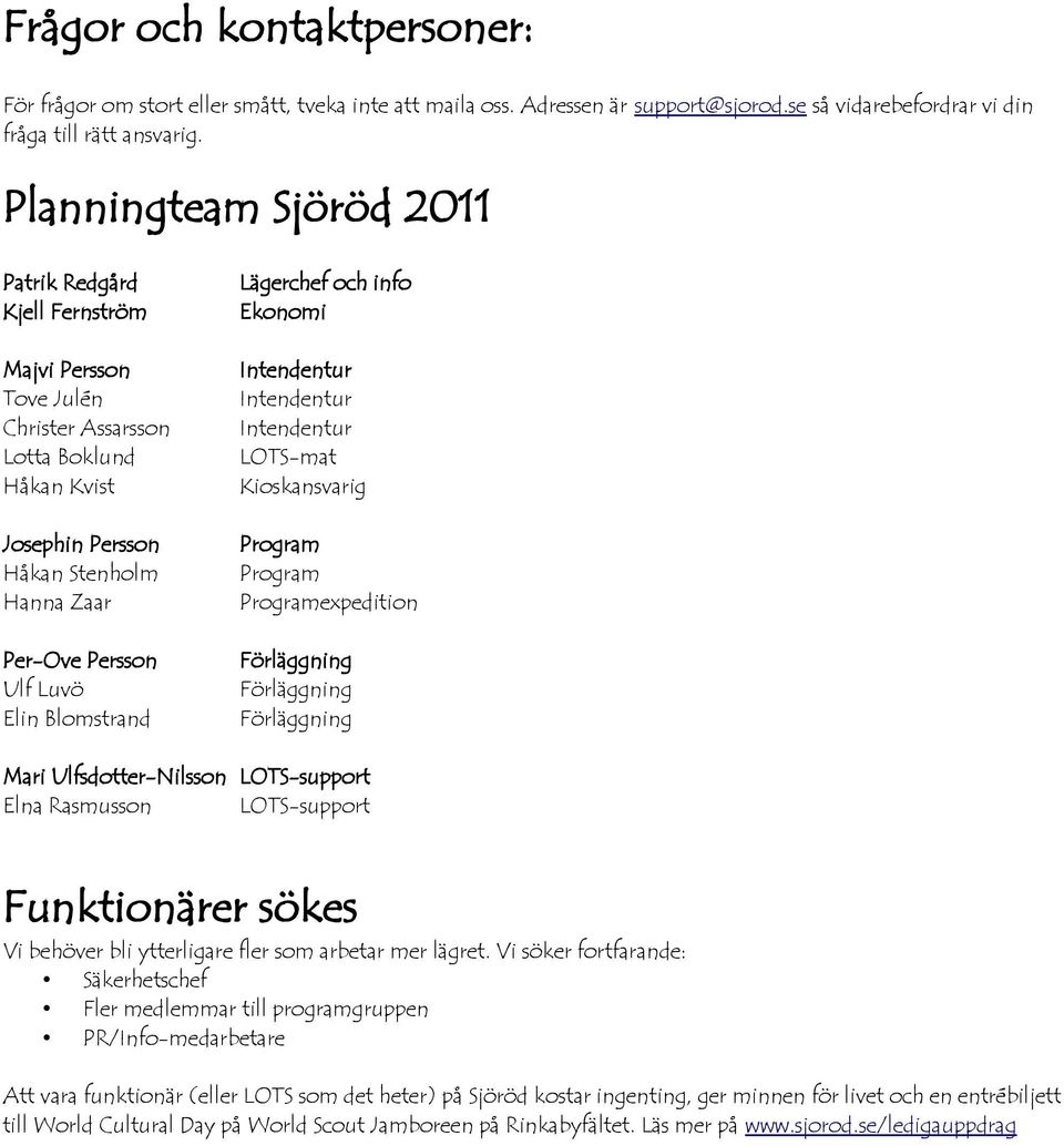Blomstrand Lägerchef och info Ekonomi LOTS-mat Kioskansvarig Program Program Programexpedition Förläggning Förläggning Förläggning Mari Ulfsdotter-Nilsson LOTS-support Elna Rasmusson LOTS-support