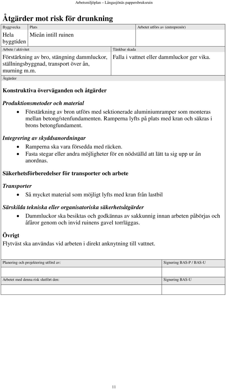 Produktionsmetoder och material Förstärkning av bron utförs med sektionerade aluminiumramper som monteras mellan betong/stenfundamenten.