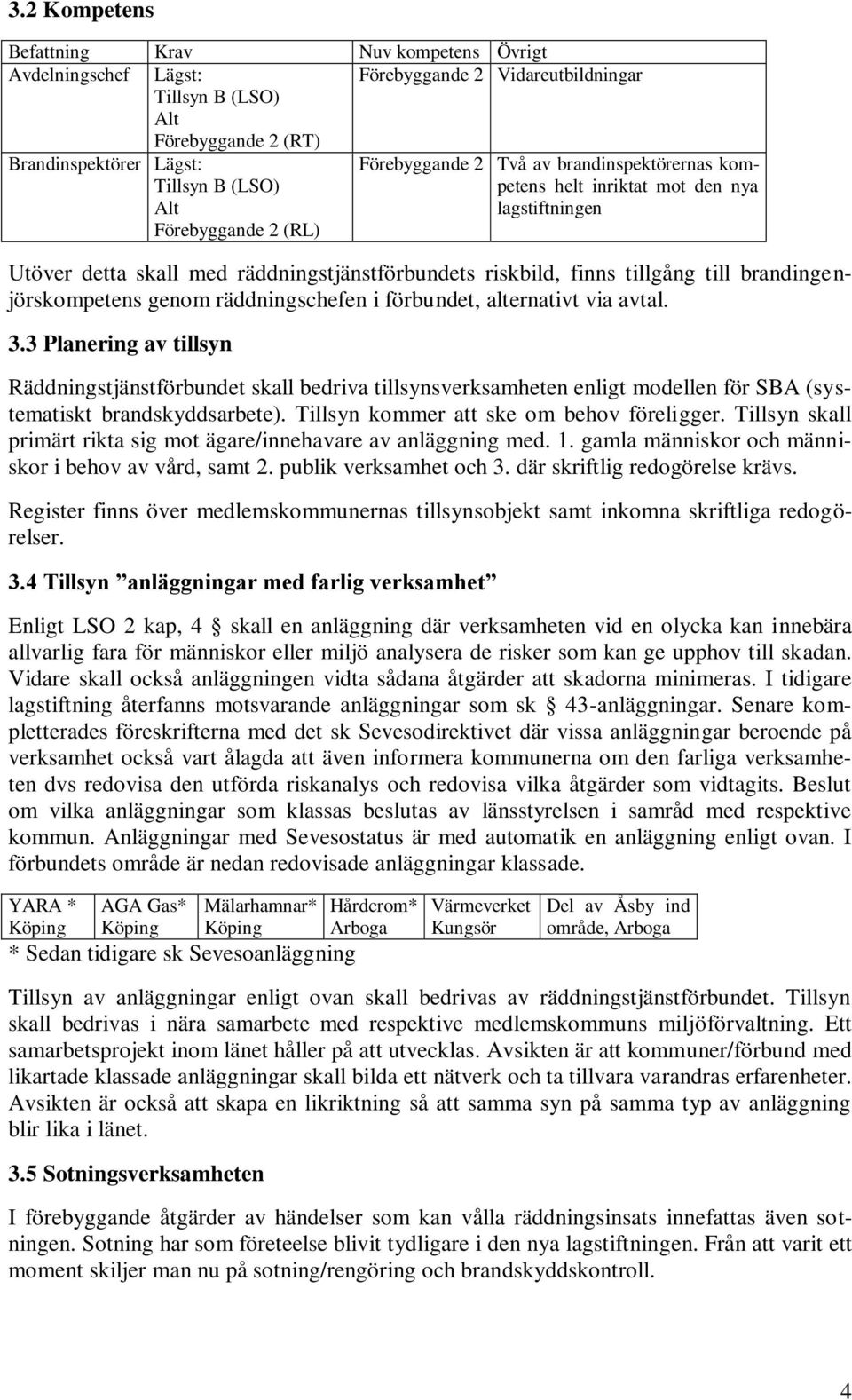 brandingenjörskompetens genom räddningschefen i förbundet, alternativt via avtal. 3.