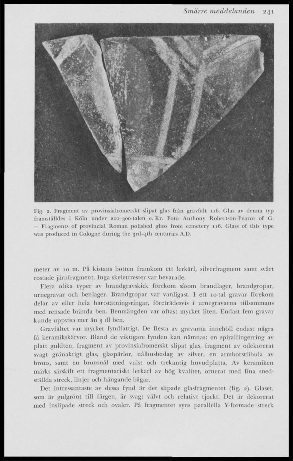 På kistans botten framkom ett lerkärl, silverfragment saml svårt rostade järnfragment. Inga skelettrester var bevarade.