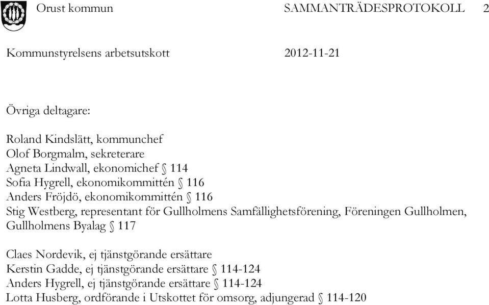 Föreningen Gullholmen, Gullholmens Byalag 117 Claes Nordevik, ej tjänstgörande ersättare Kerstin Gadde, ej tjänstgörande