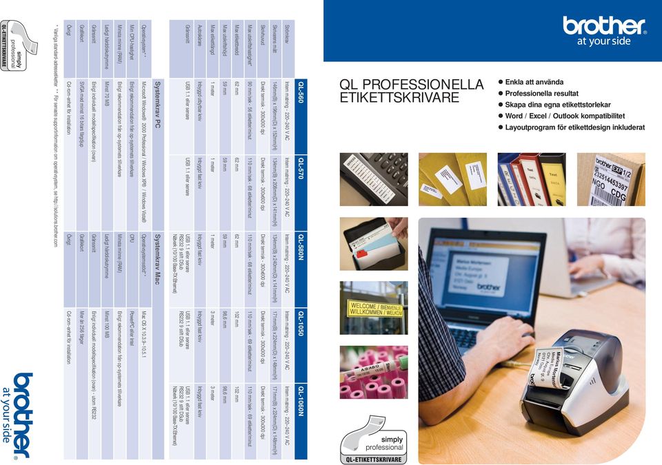 RSOLUCIÓN IMPRSIÓN RSOLUCIÓN IMPRSIÓN * Vanliga standard-adressetiketter ** För senaste supportinformation om operativsystem, se http://solutions.brother.