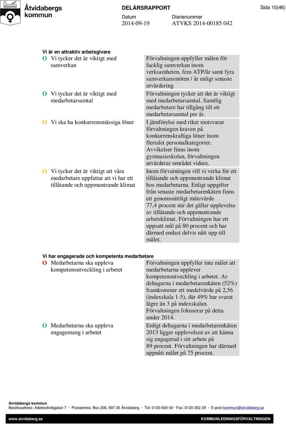 / år enligt senaste utvärdering Förvaltningen tycker att det är viktigt med medarbetarsamtal. Samtlig medarbetare har tillgång till ett medarbetarsamtal per år.