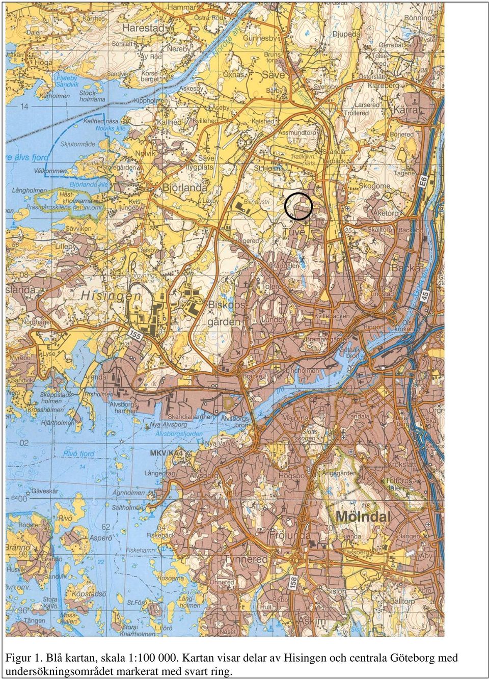 Kartan visar delar av Hisingen och