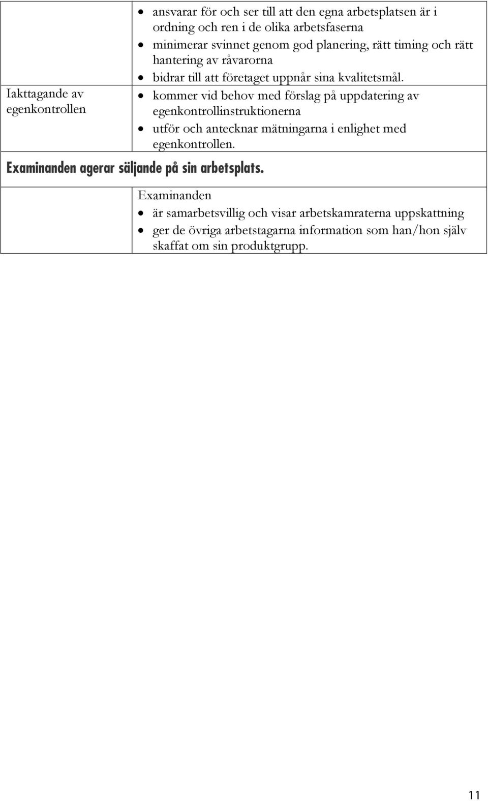 kommer vid behov med förslag på uppdatering av egenkontrollinstruktionerna utför och antecknar mätningarna i enlighet med egenkontrollen.