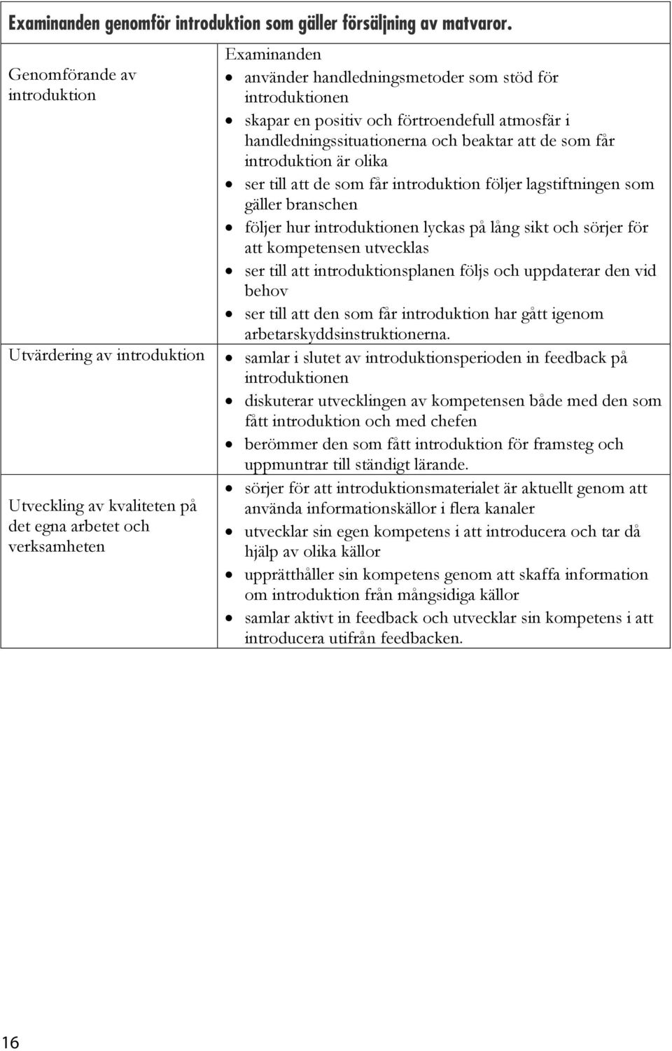 förtroendefull atmosfär i handledningssituationerna och beaktar att de som får introduktion är olika ser till att de som får introduktion följer lagstiftningen som gäller branschen följer hur