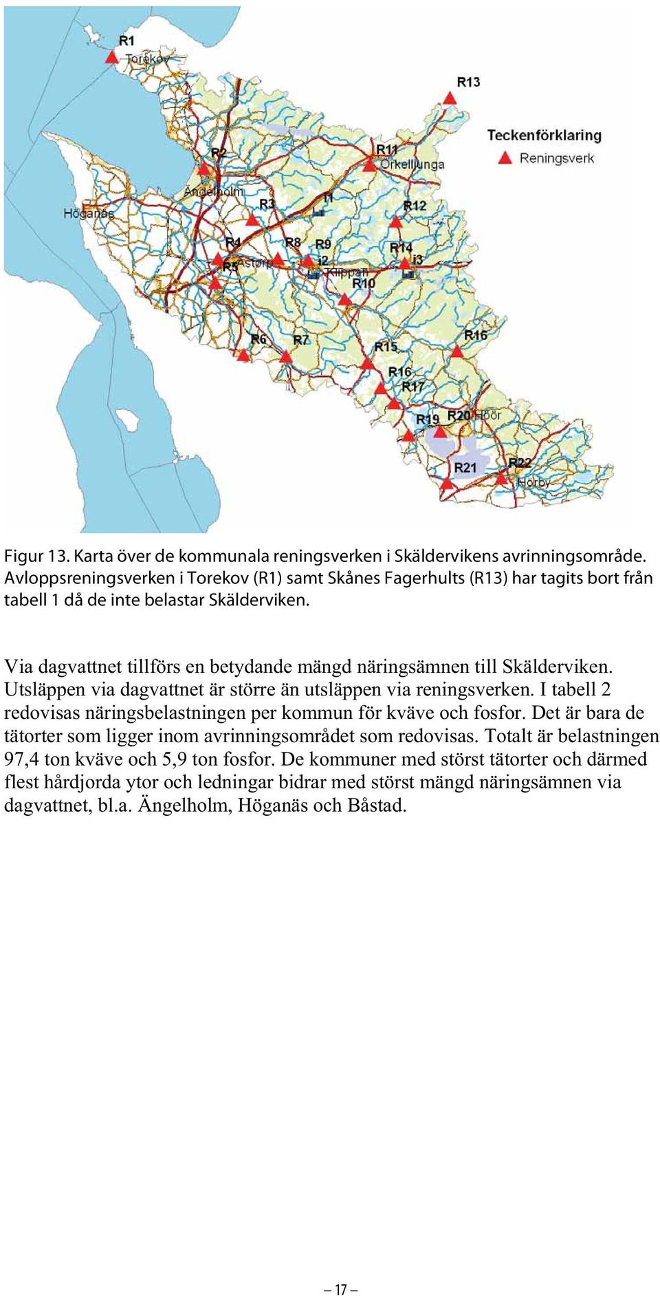 Via dagvattnet tillförs en betydande mängd näringsämnen till Skälderviken. Utsläppen via dagvattnet är större än utsläppen via reningsverken.