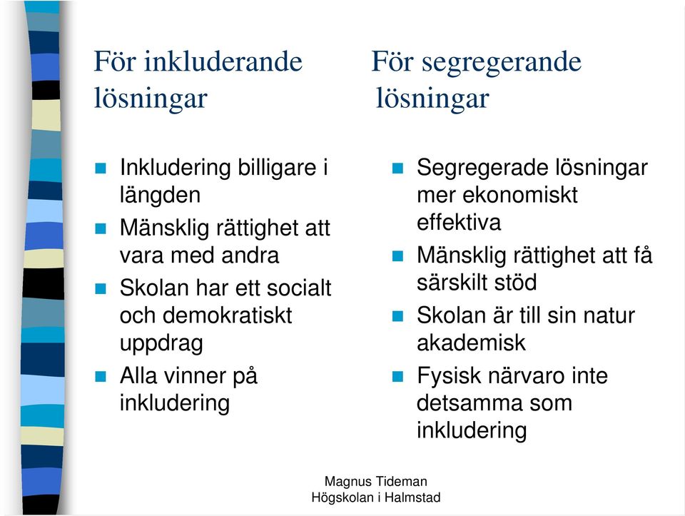 vinner på inkludering Segregerade lösningar mer ekonomiskt effektiva Mänsklig rättighet att