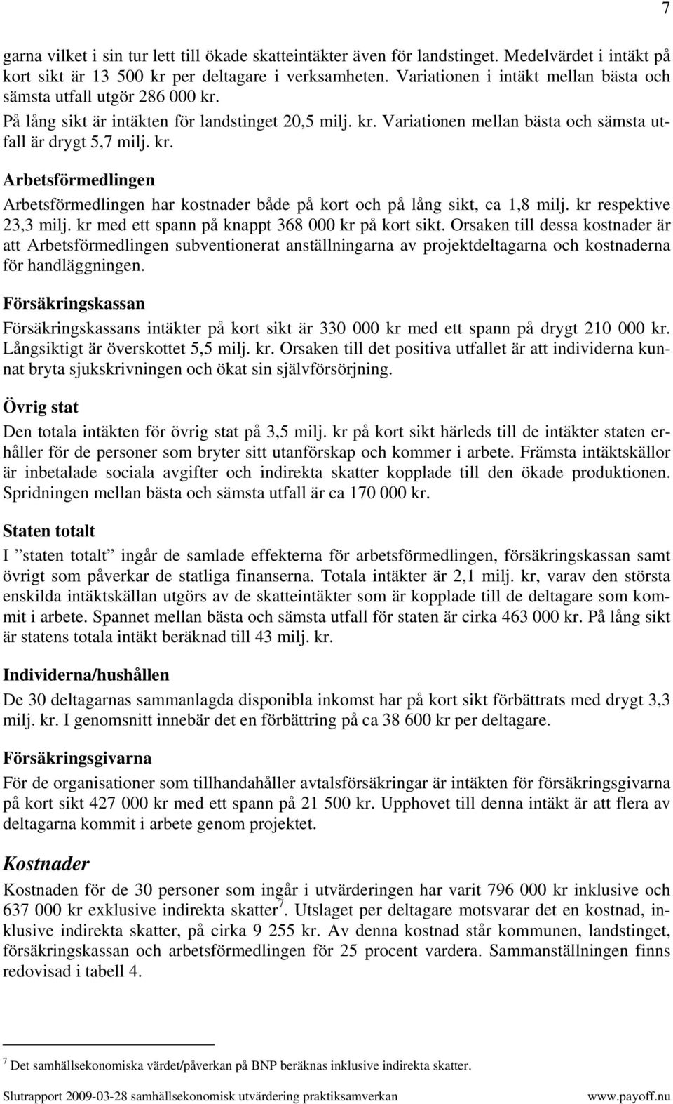 kr respektive 23,3 milj. kr med ett spann på knappt 368 000 kr på kort sikt.