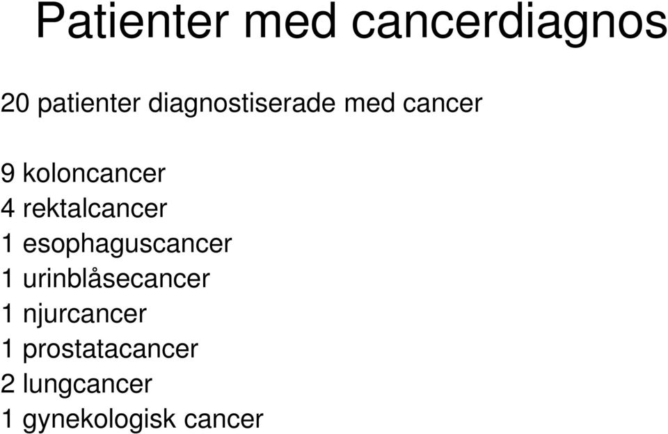 rektalcancer 1 esophaguscancer 1 urinblåsecancer