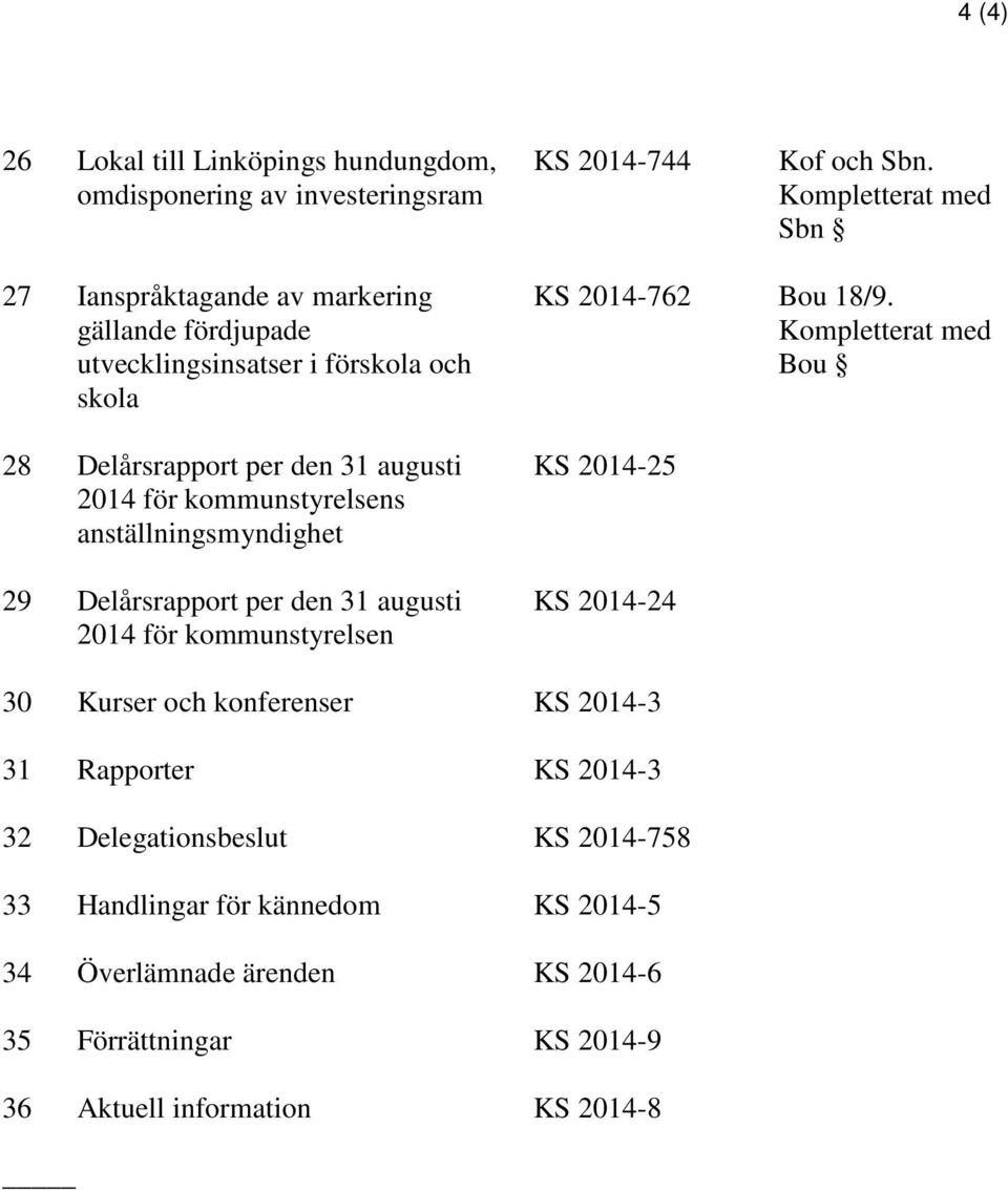 kommunstyrelsens anställningsmyndighet 29 Delårsrapport per den 31 augusti 2014 för kommunstyrelsen KS 2014-762 Bou 18/9.