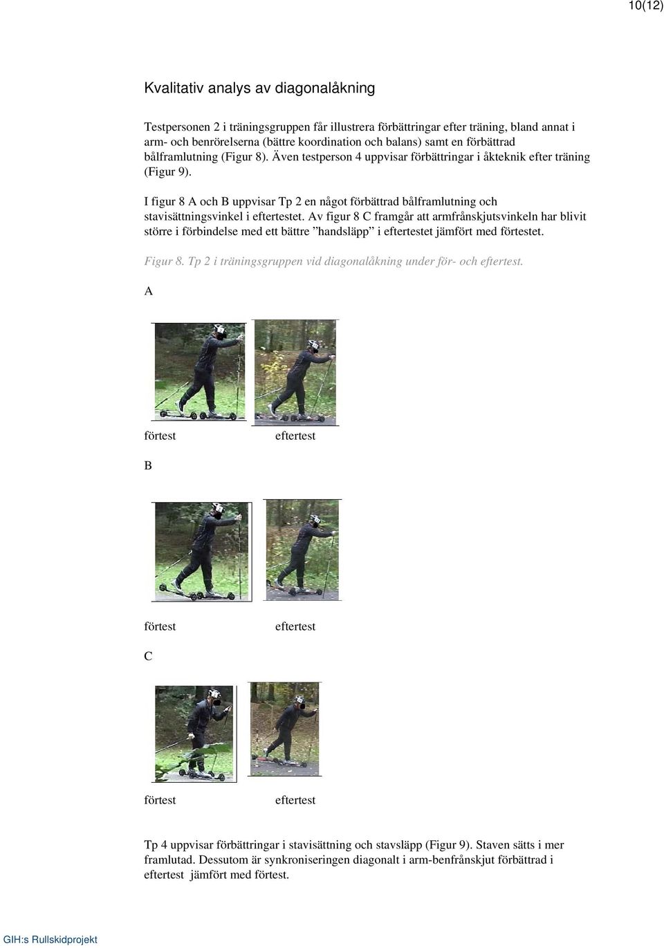 I figur 8 A och B uppvisar Tp 2 en något förbättrad bålframlutning och stavisättningsvinkel i eftertestet.