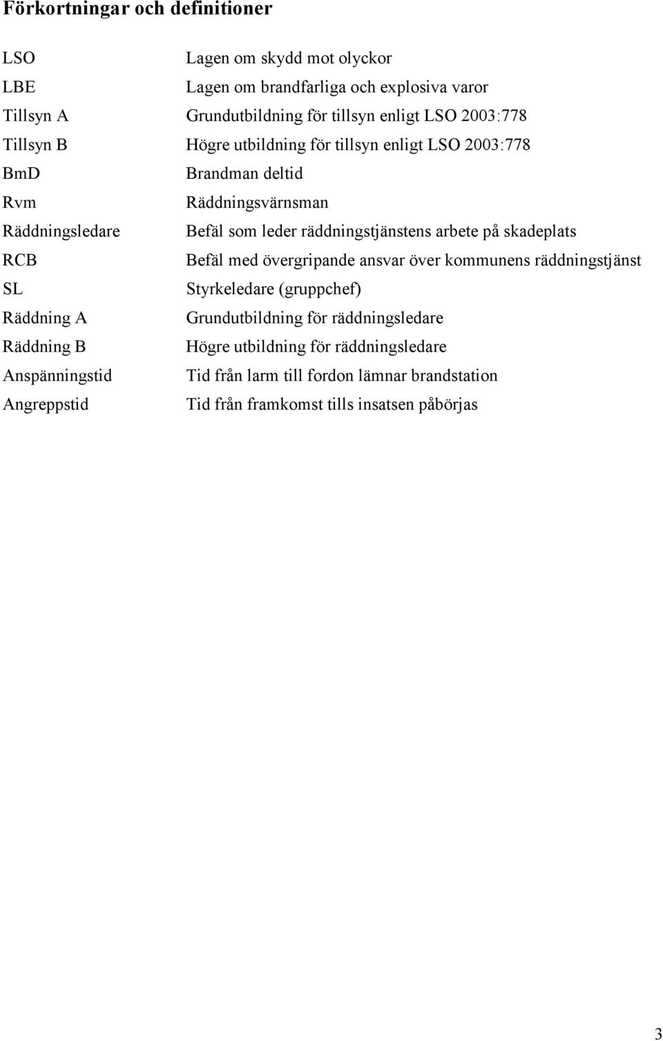 arbete på skadeplats RCB Befäl med övergripande ansvar över kommunens räddningstjänst SL Styrkeledare (gruppchef) Räddning A Grundutbildning för räddningsledare