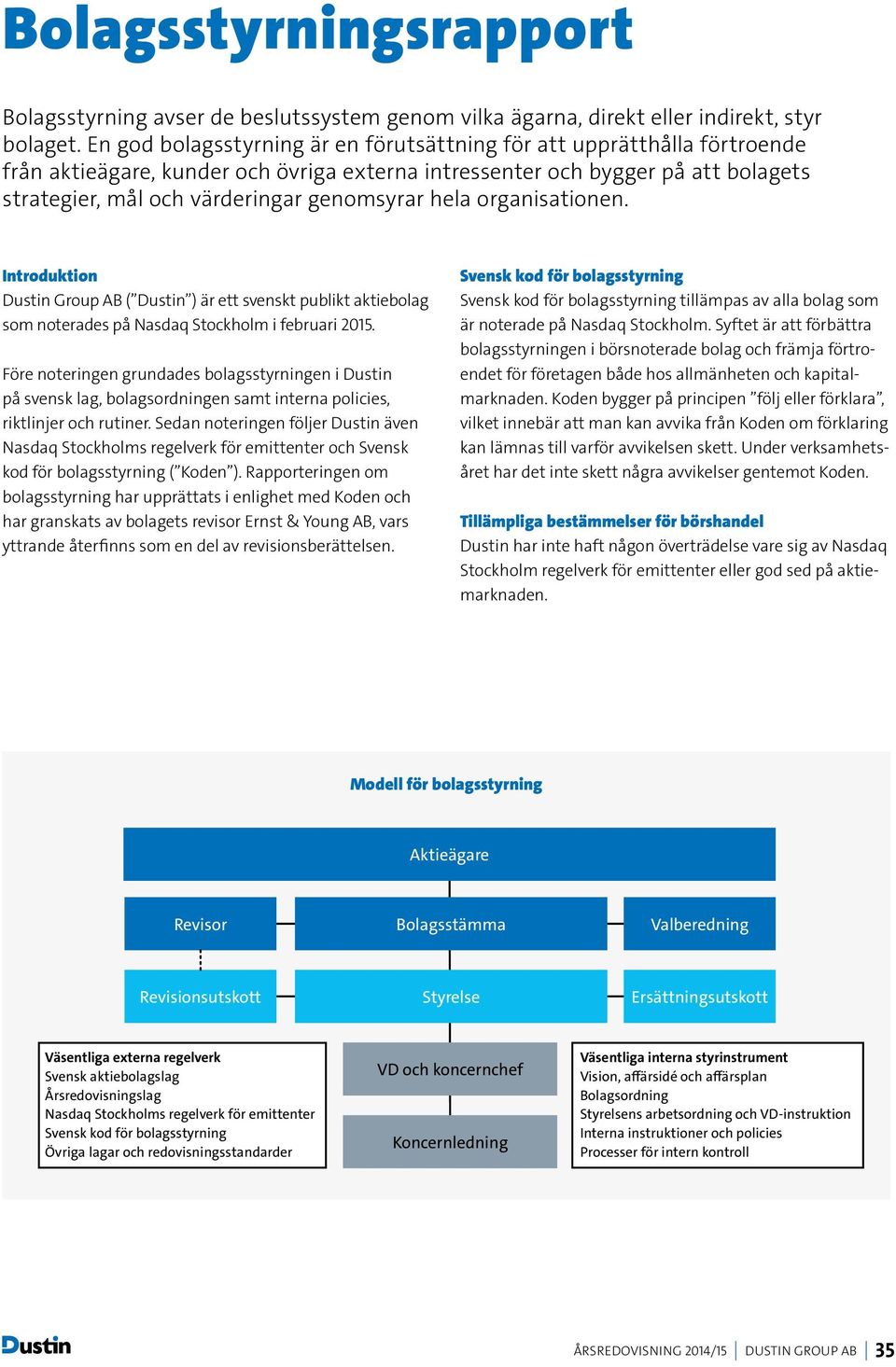 hela organisationen. Introduktion Dustin Group AB ( Dustin ) är ett svenskt publikt aktiebolag som noterades på Nasdaq Stockholm i februari 2015.