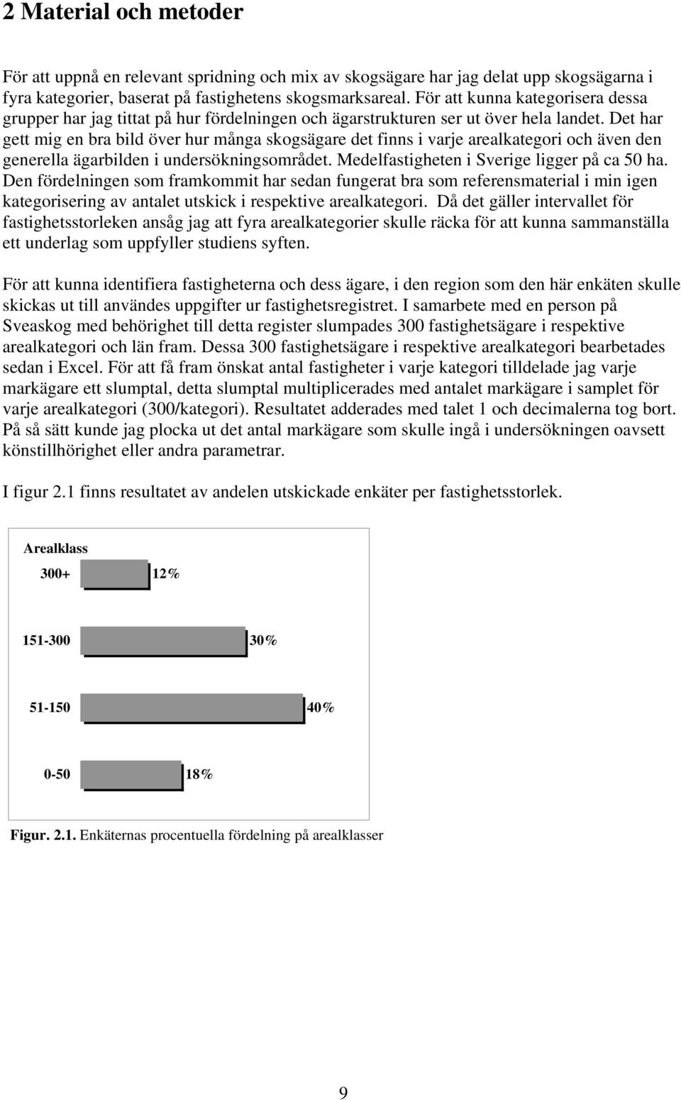 Det har gett mig en bra bild över hur många skogsägare det finns i varje arealkategori och även den generella ägarbilden i undersökningsområdet. Medelfastigheten i Sverige ligger på ca 50 ha.