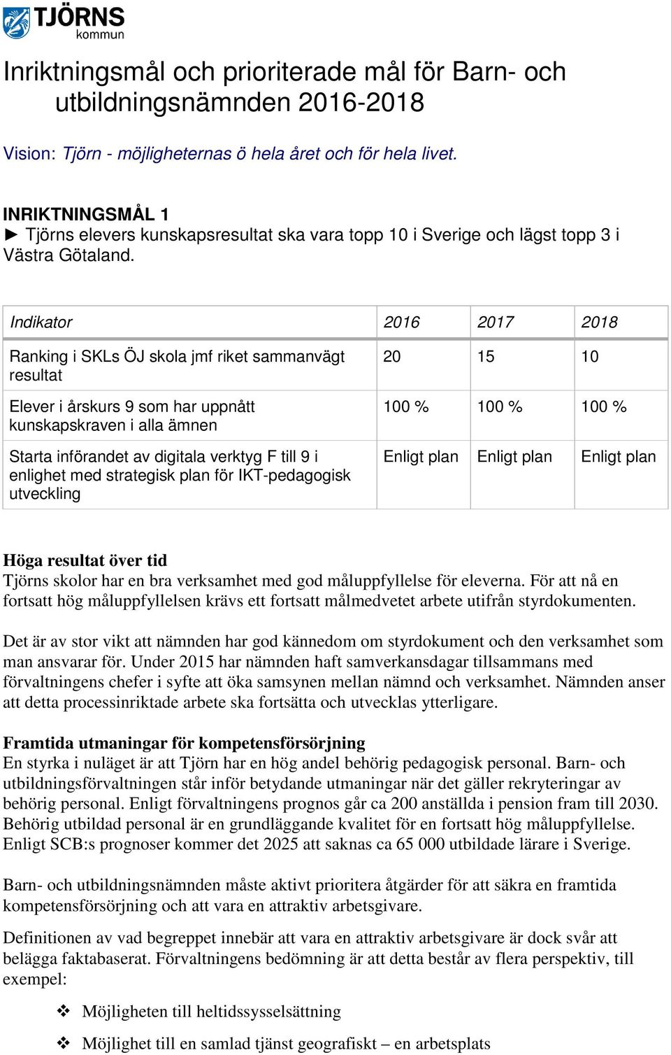 Indikator 2016 2017 2018 Ranking i SKLs ÖJ skola jmf riket sammanvägt resultat Elever i årskurs 9 som har uppnått kunskapskraven i alla ämnen Starta införandet av digitala verktyg F till 9 i enlighet