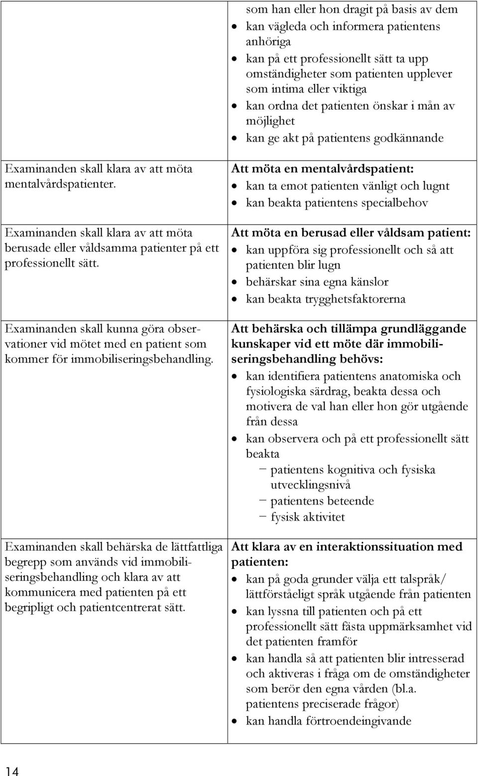 Examinanden skall klara av att möta berusade eller våldsamma patienter på ett professionellt sätt.