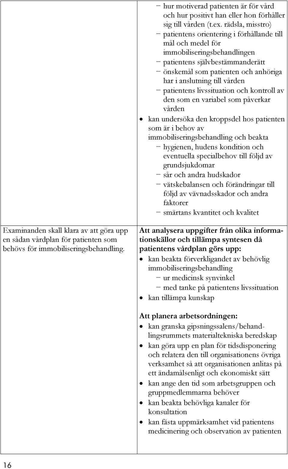 vården patientens livssituation och kontroll av den som en variabel som påverkar vården kan undersöka den kroppsdel hos patienten som är i behov av immobiliseringsbehandling och beakta hygienen,