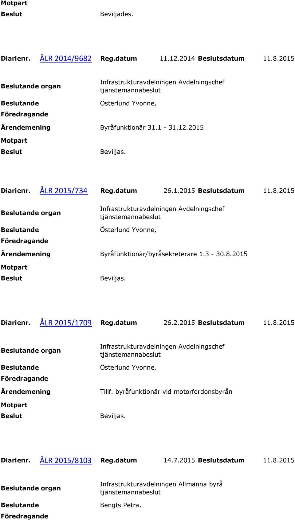 ÅLR 2015/1709 Reg.datum 26.2.2015 sdatum 11.8.2015 organ Tillf. byråfunktionär vid motorfordonsbyrån Diarienr.