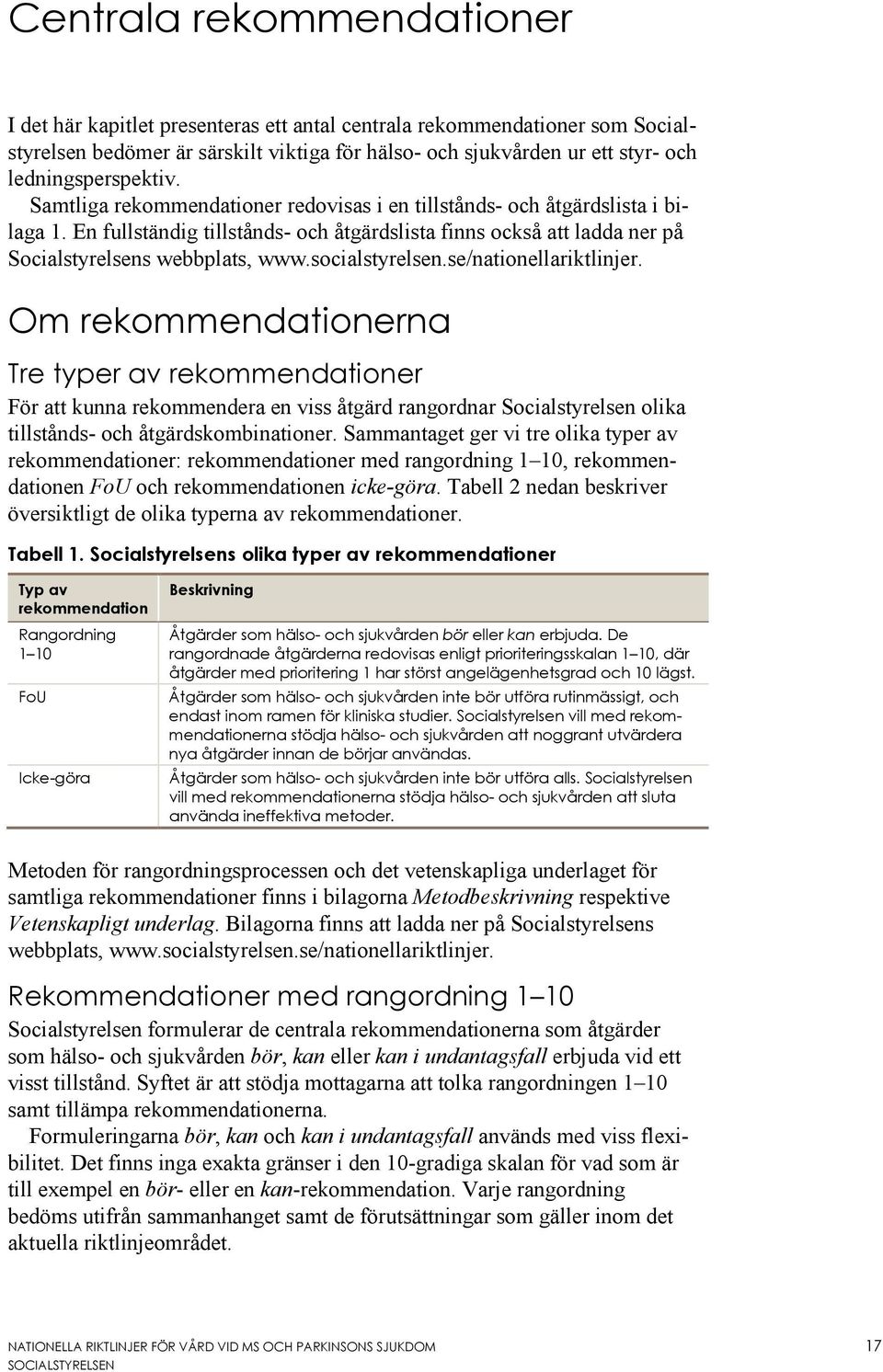 En fullständig tillstånds- och åtgärdslista finns också att ladda ner på Socialstyrelsens webbplats, www.socialstyrelsen.se/nationellariktlinjer.