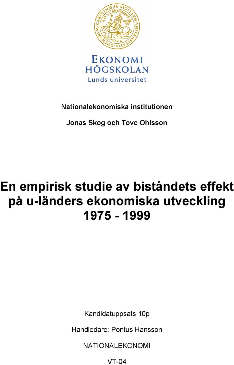 u-länders ekonomiska utveckling 1975-1999
